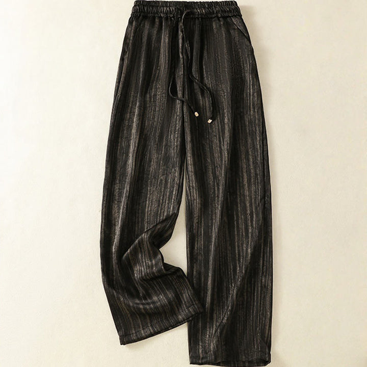 Pantalon femme décontracté à motif de lignes verticales et artistiques Buddha Stones, longueur cheville, avec cordon de serrage et poches