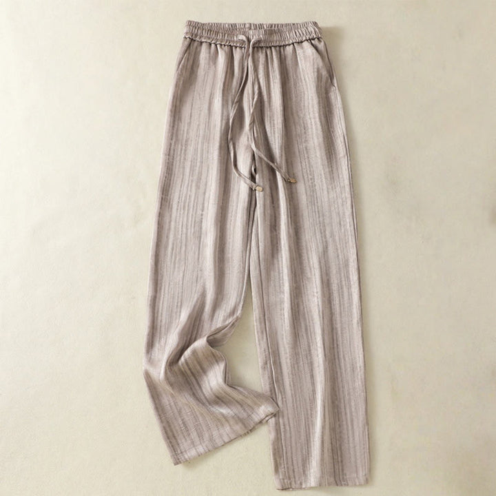 Pantalon femme décontracté à motif de lignes verticales et artistiques Buddha Stones, longueur cheville, avec cordon de serrage et poches