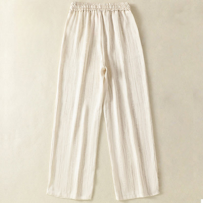 Pantalon femme décontracté à motif de lignes verticales et artistiques Buddha Stones, longueur cheville, avec cordon de serrage et poches - image 1