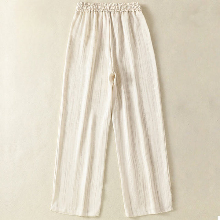 Pantalon femme décontracté à motif de lignes verticales et artistiques Buddha Stones, longueur cheville, avec cordon de serrage et poches - image 1