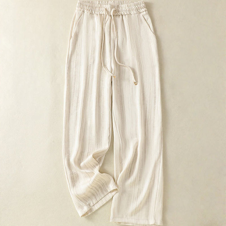 Pantalon femme décontracté à motif de lignes verticales et artistiques Buddha Stones, longueur cheville, avec cordon de serrage et poches - Beige - US8-10，UK/AU12-14，EU40-42 (2XL) - image 0