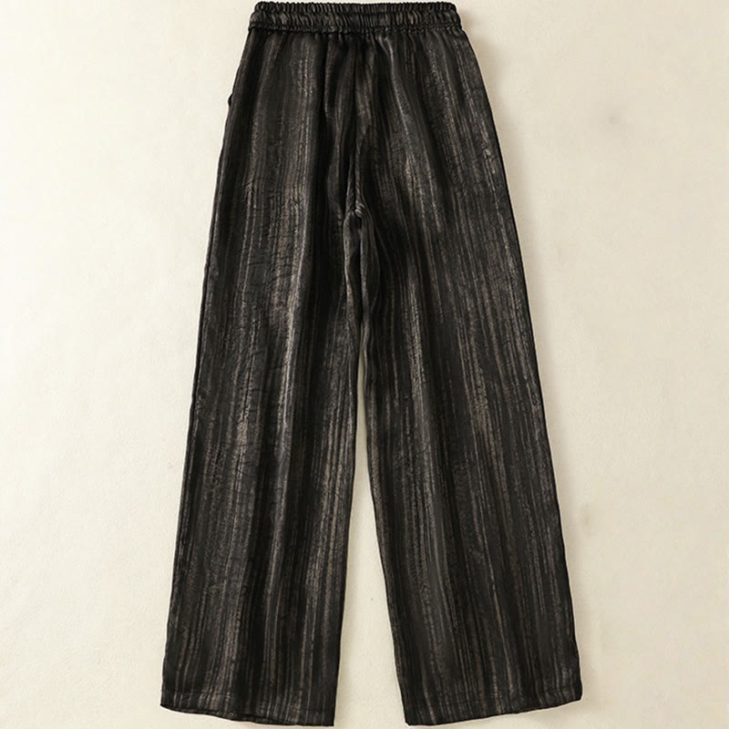 Pantalon femme décontracté à motif de lignes verticales et artistiques Buddha Stones, longueur cheville, avec cordon de serrage et poches
