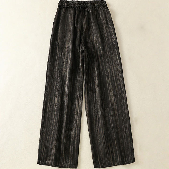 Pantalon femme décontracté à motif de lignes verticales et artistiques Buddha Stones, longueur cheville, avec cordon de serrage et poches
