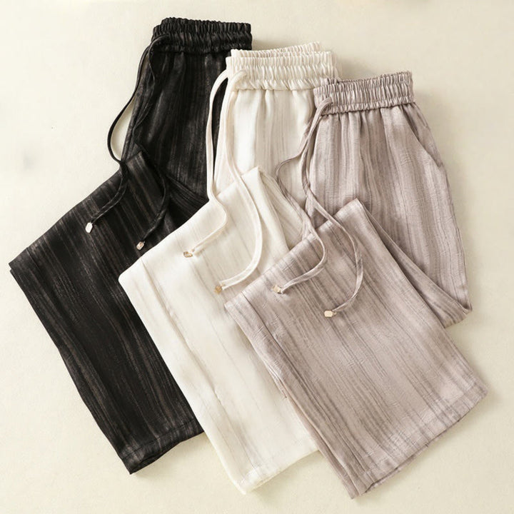 Pantalon femme décontracté à motif de lignes verticales et artistiques Buddha Stones, longueur cheville, avec cordon de serrage et poches - image 24