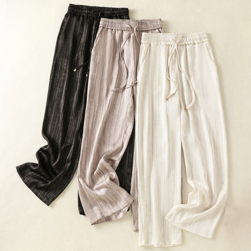 Pantalon femme décontracté à motif de lignes verticales et artistiques Buddha Stones, longueur cheville, avec cordon de serrage et poches