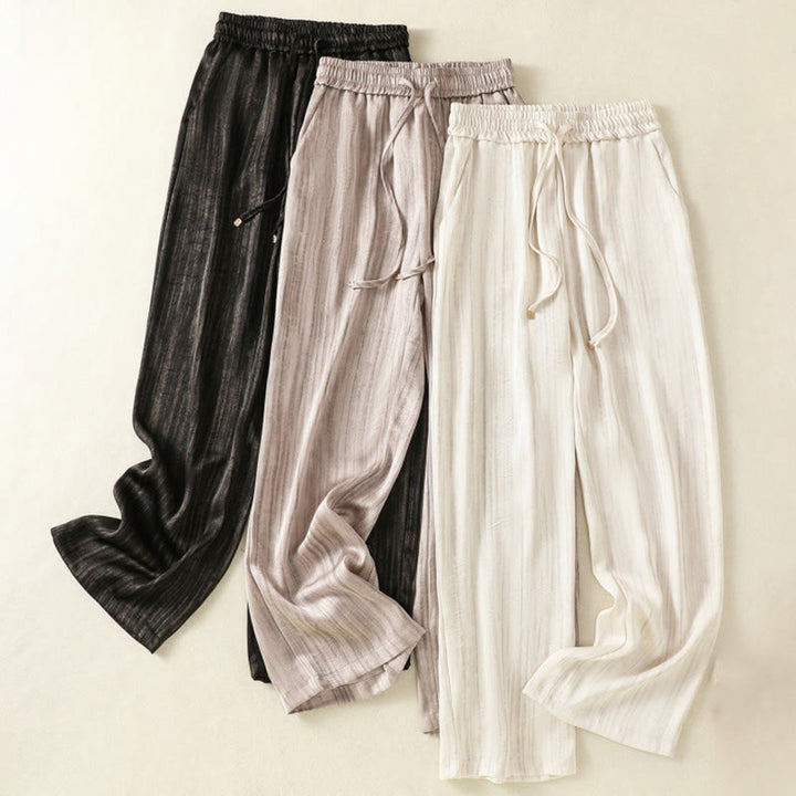 Pantalon femme décontracté à motif de lignes verticales et artistiques Buddha Stones, longueur cheville, avec cordon de serrage et poches