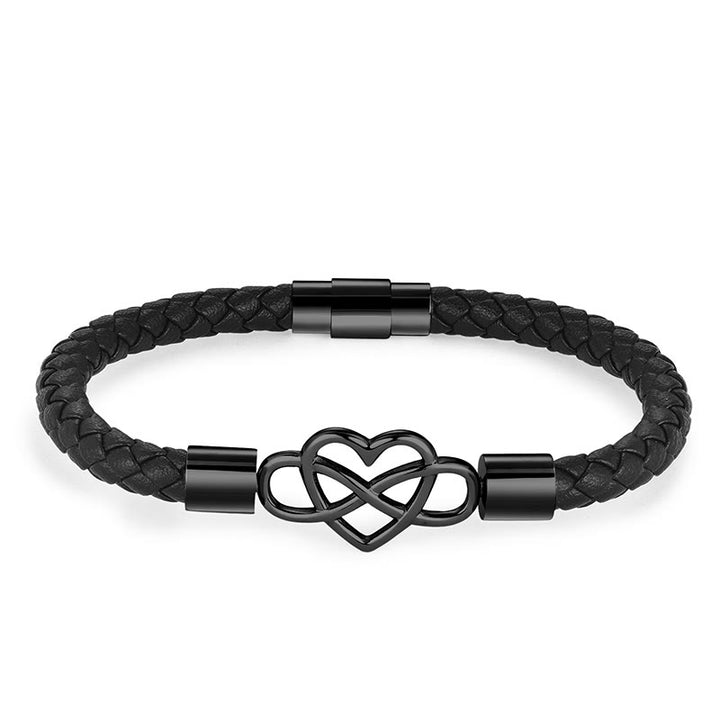 Bracelet en cuir et acier titane avec boucle en forme de cœur et nœud sans fin en Buddha Stones - Noir (tour de poignet : 17-19 cm) - image 5