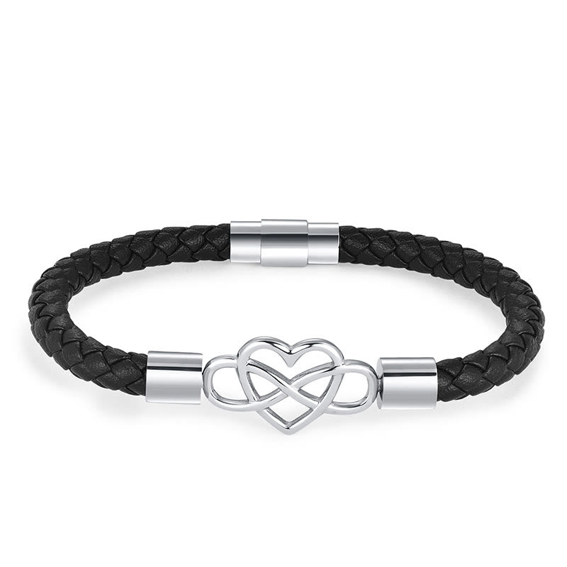 Bracelet en cuir et acier titane avec boucle en forme de cœur et nœud sans fin en Buddha Stones - image 2