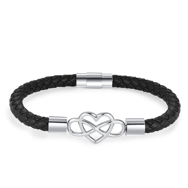 Bracelet en cuir et acier titane avec boucle en forme de cœur et nœud sans fin en Buddha Stones - image 2