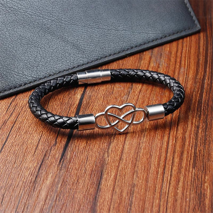 Bracelet en cuir et acier titane avec boucle en forme de cœur et nœud sans fin en Buddha Stones - image 3