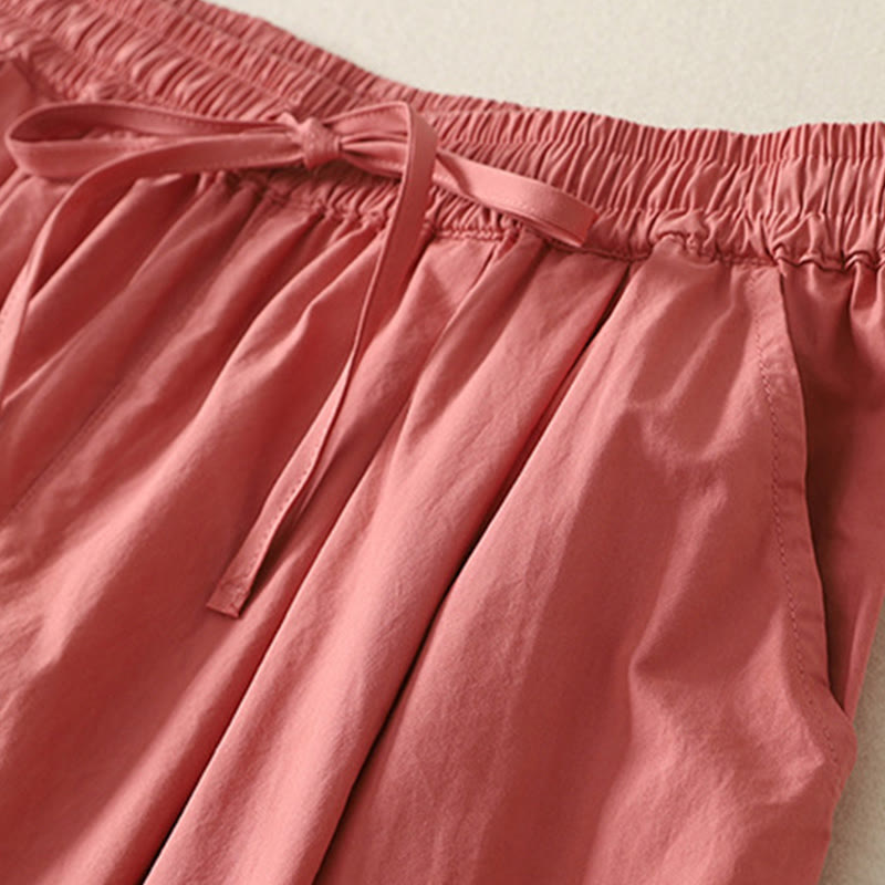 Pantalon décontracté en coton avec ourlet à volants et poches pour femme, motif patchwork, cordon de serrage, longueur cheville