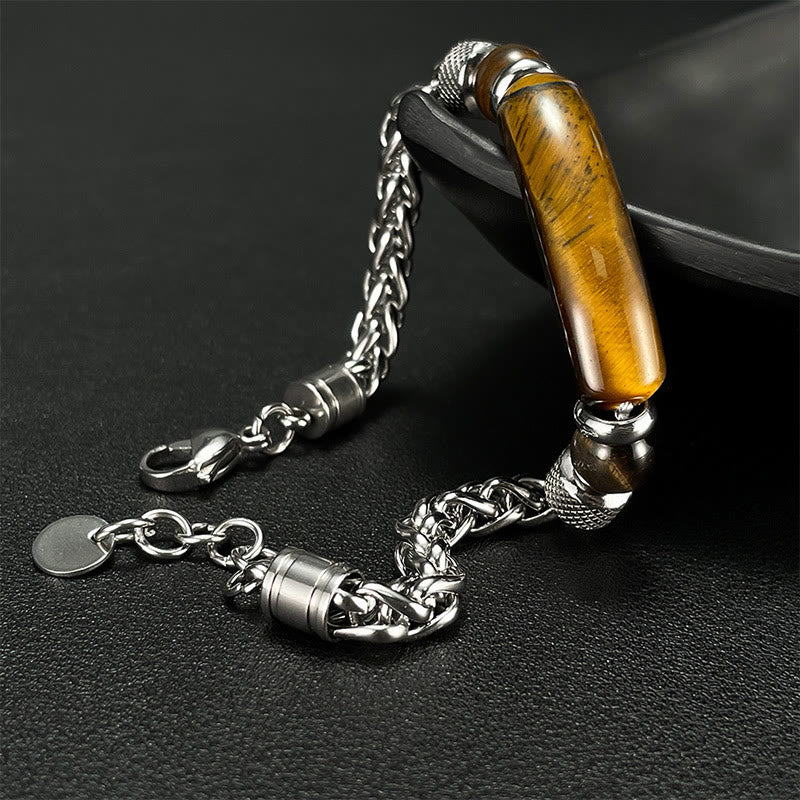 Bracelet à boucle robuste en acier titane et pierre d'obsidienne noire et œil de Buddha Stones
