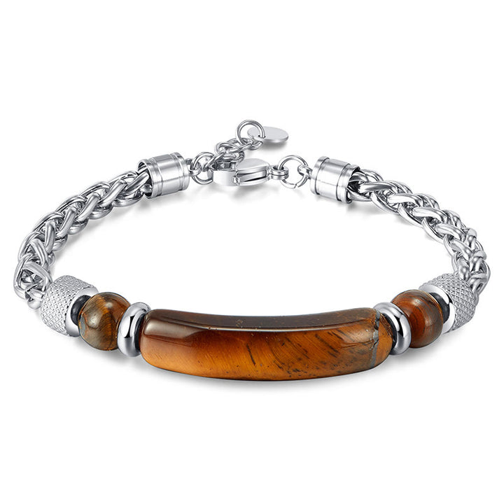 Bracelet à boucle robuste en acier titane et pierre d'obsidienne noire et œil de Buddha Stones