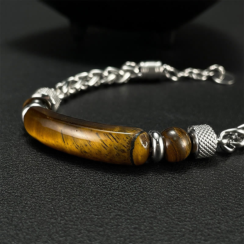 Bracelet à boucle robuste en acier titane et pierre d'obsidienne noire et œil de Buddha Stones