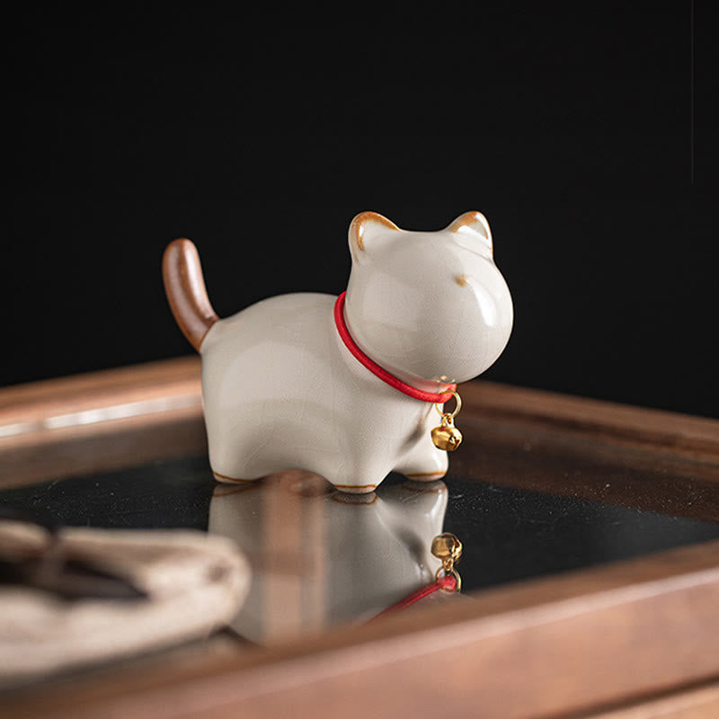 Figurine en céramique représentant un mini chat porte-bonheur debout, en forme de clochette rouge, en forme de pierre de Buddha Stones - image 5