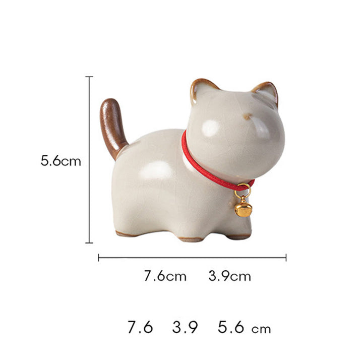 Figurine en céramique représentant un mini chat porte-bonheur debout, en forme de clochette rouge, en forme de pierre de Buddha Stones - image 9