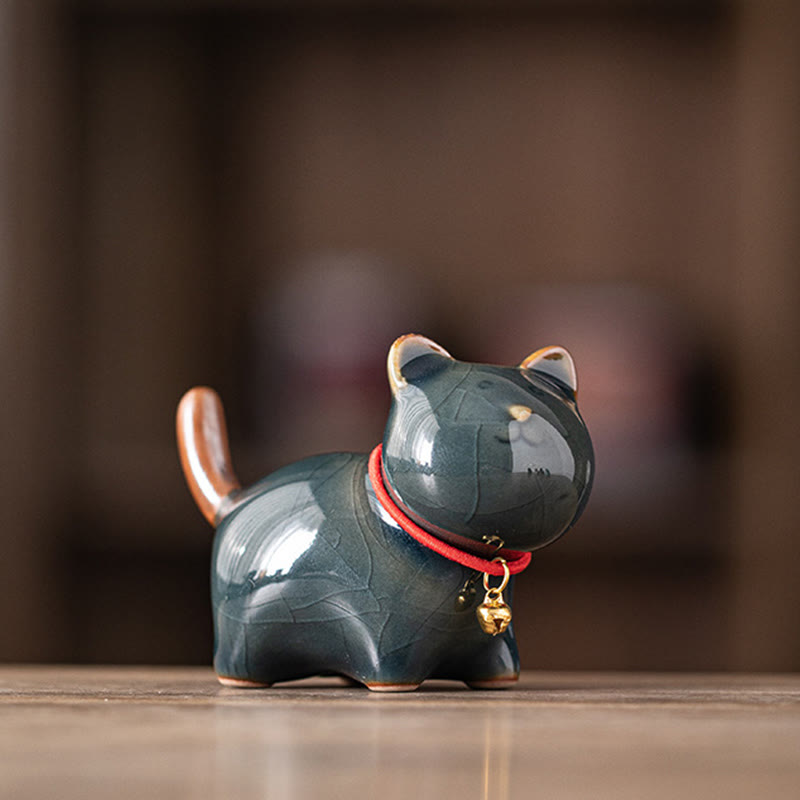 Figurine en céramique représentant un mini chat porte-bonheur debout, en forme de clochette rouge, en forme de pierre de Buddha Stones - Bleu foncé (7,6 x 3,9 x 5,6 cm) - image 18