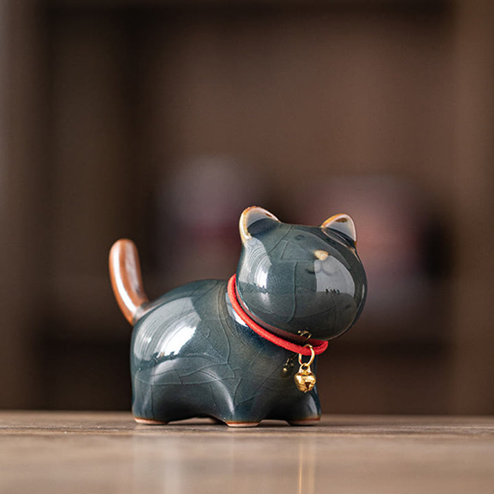 Figurine en céramique représentant un mini chat porte-bonheur debout, en forme de clochette rouge, en forme de pierre de Buddha Stones - Bleu foncé (7,6 x 3,9 x 5,6 cm) - image 18