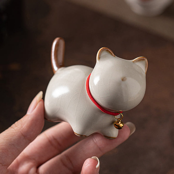 Figurine en céramique représentant un mini chat porte-bonheur debout, en forme de clochette rouge, en forme de pierre de Buddha Stones - image 6