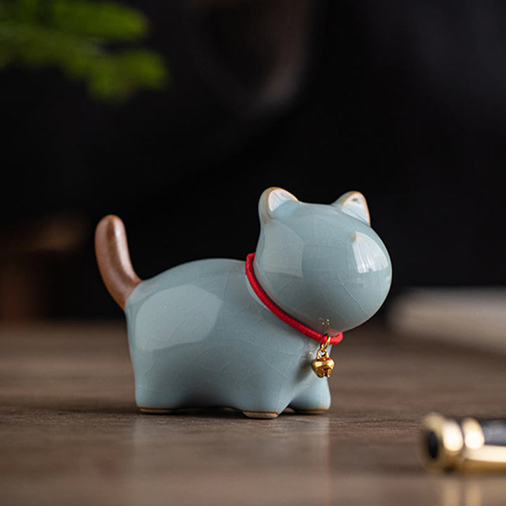 Figurine en céramique représentant un mini chat porte-bonheur debout, en forme de clochette rouge, en forme de pierre de Buddha Stones - image 17