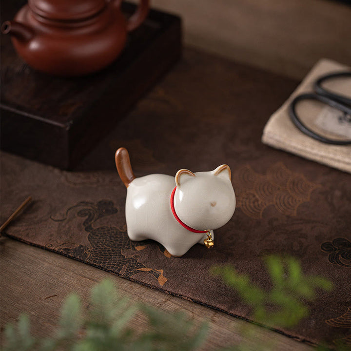 Figurine en céramique représentant un mini chat porte-bonheur debout, en forme de clochette rouge, en forme de pierre de Buddha Stones - image 7