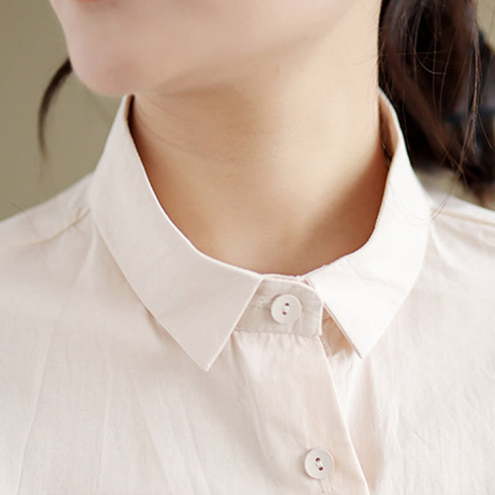 Chemise décontractée en coton à manches mi-longues et col montant avec boutons et motif méduses brodées Buddha Stones pour femme - image 13