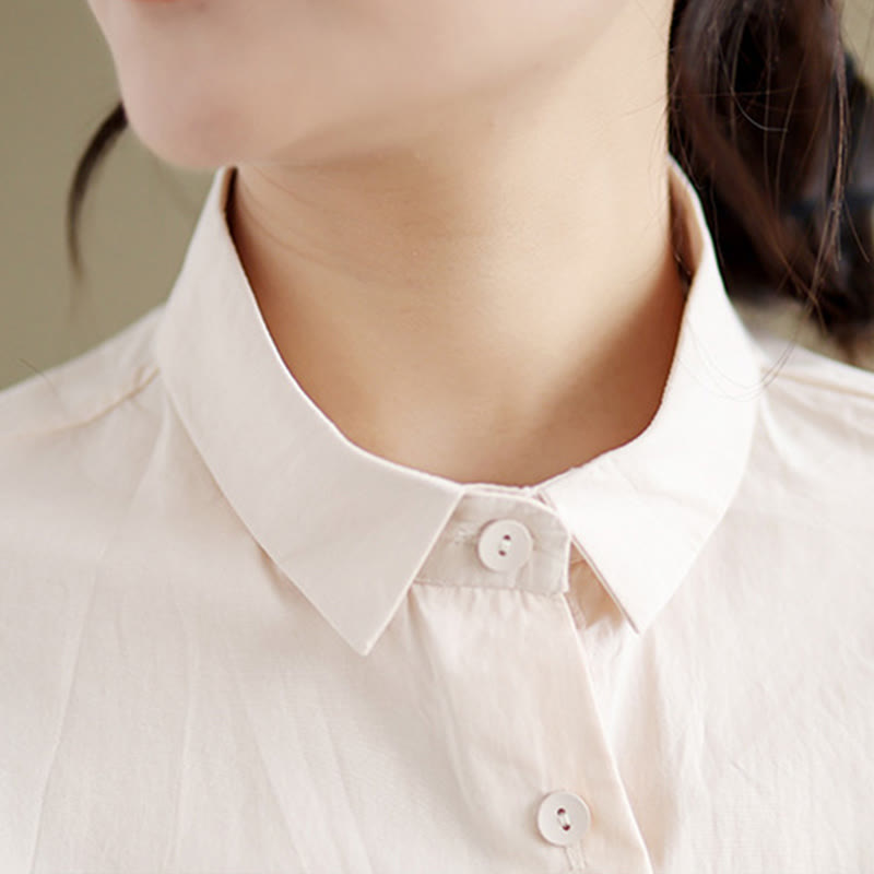Chemise décontractée en coton à manches mi-longues et col montant avec boutons et motif méduses brodées Buddha Stones pour femme