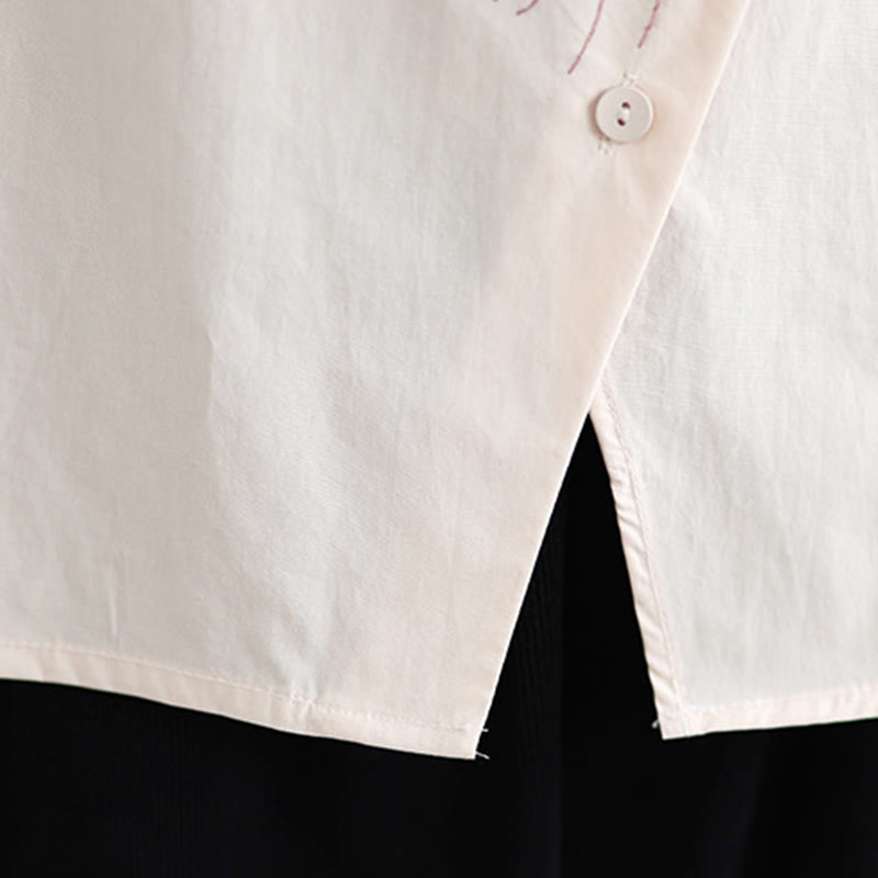 Chemise décontractée en coton à manches mi-longues et col montant avec boutons et motif méduses brodées Buddha Stones pour femme - image 15