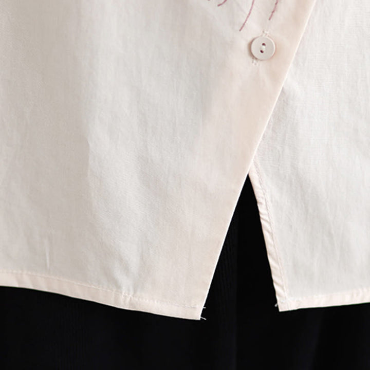 Chemise décontractée en coton à manches mi-longues et col montant avec boutons et motif méduses brodées Buddha Stones pour femme - image 15