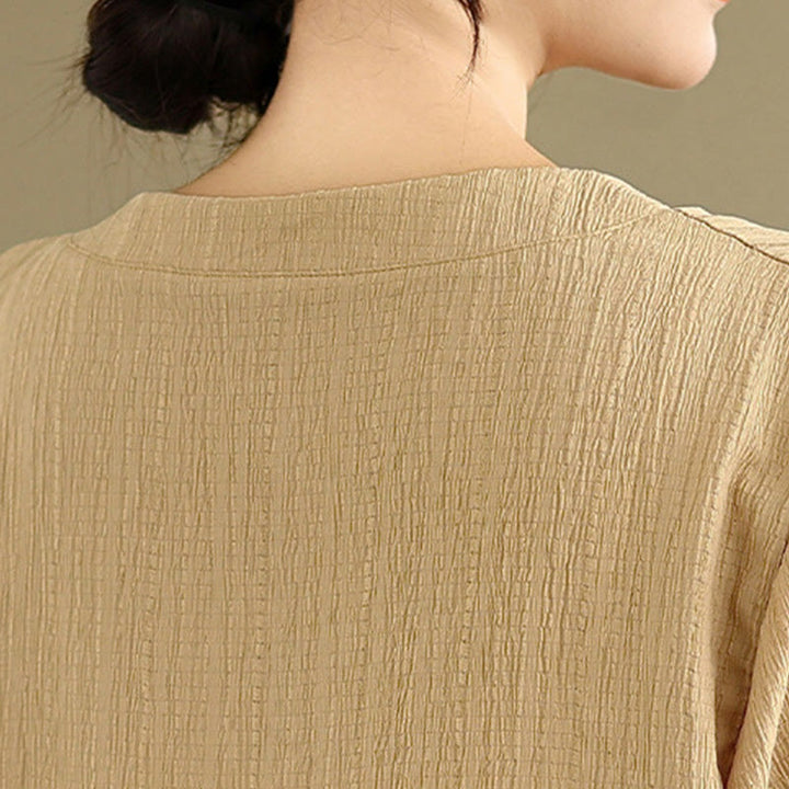 Chemise décontractée à manches courtes et col en V pour femme, en polyester, motif Buddha Stones