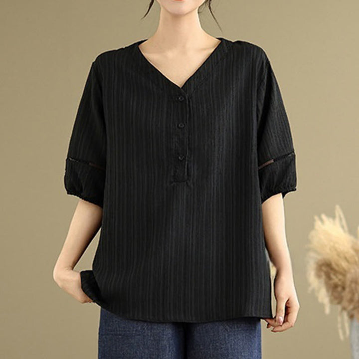 Chemise décontractée à manches courtes et col en V pour femme, en polyester, motif Buddha Stones - Noir - US8-10，UK/AU12-14，EU40-42 (2XL) - image 11