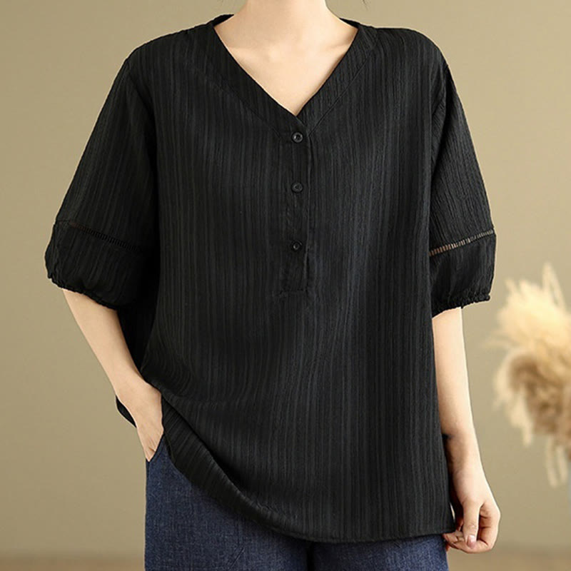 Chemise décontractée à manches courtes et col en V pour femme, en polyester, motif Buddha Stones