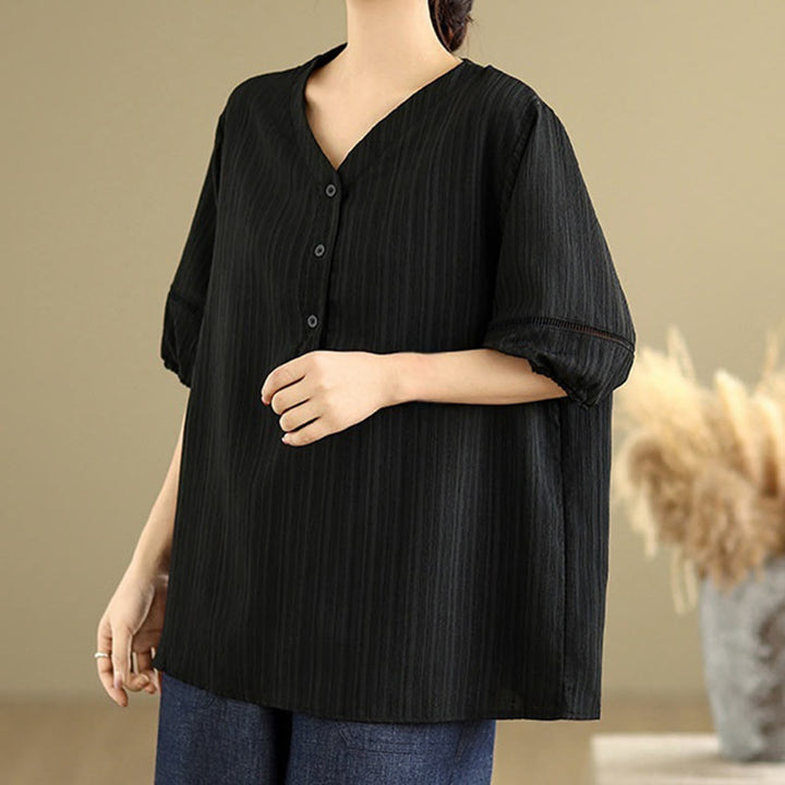 Chemise décontractée à manches courtes et col en V pour femme, en polyester, motif Buddha Stones