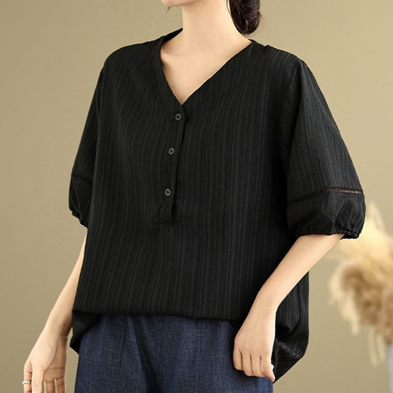 Chemise décontractée à manches courtes et col en V pour femme, en polyester, motif Buddha Stones
