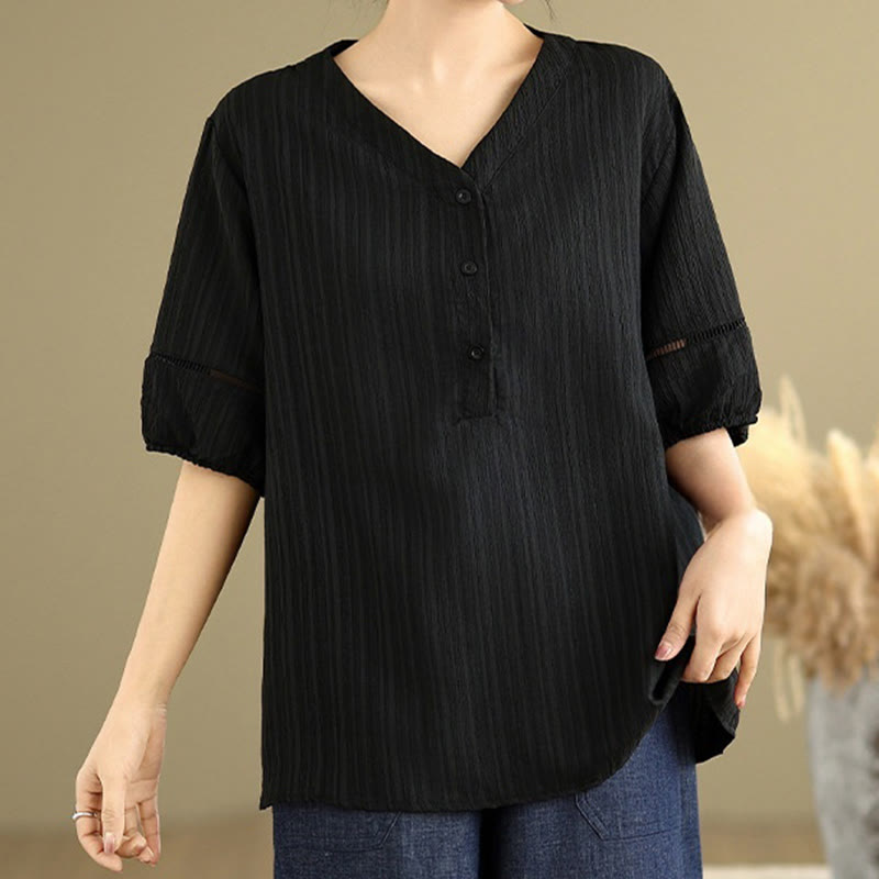 Chemise décontractée à manches courtes et col en V pour femme, en polyester, motif Buddha Stones
