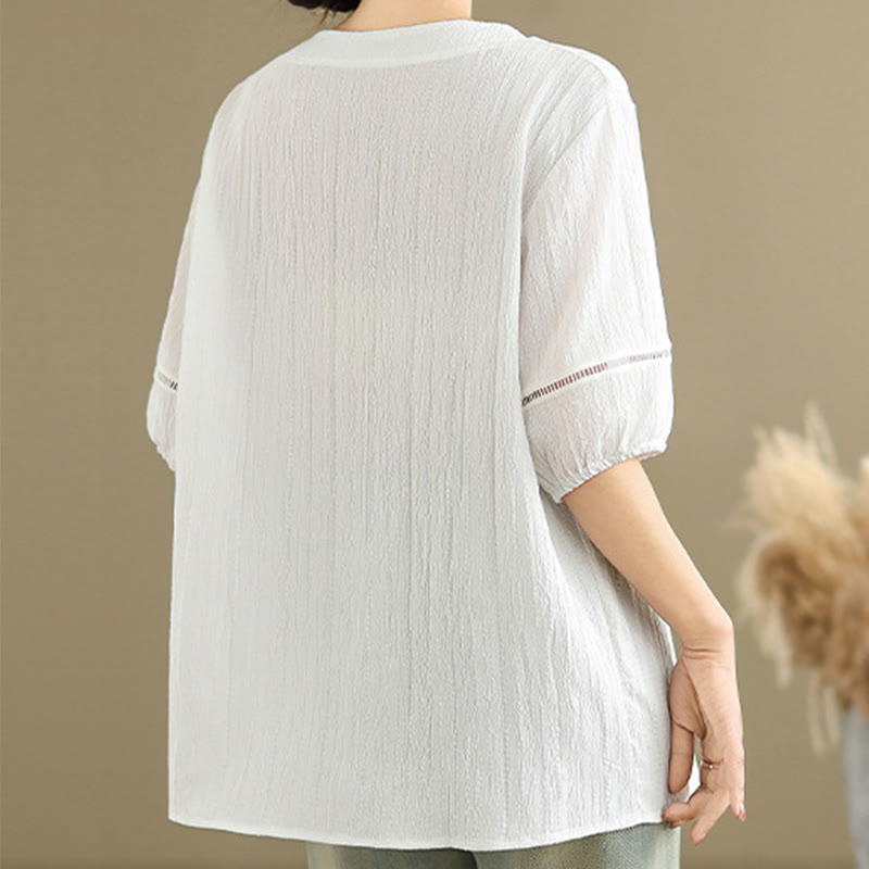 Chemise décontractée à manches courtes et col en V pour femme, en polyester, motif Buddha Stones