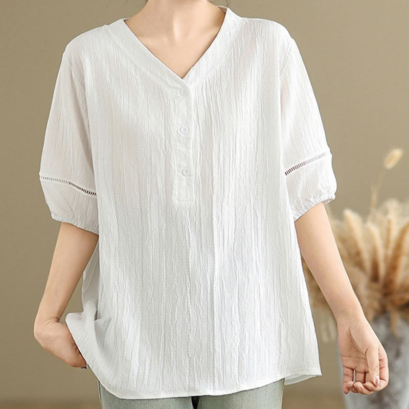 Chemise décontractée à manches courtes et col en V pour femme, en polyester, motif Buddha Stones