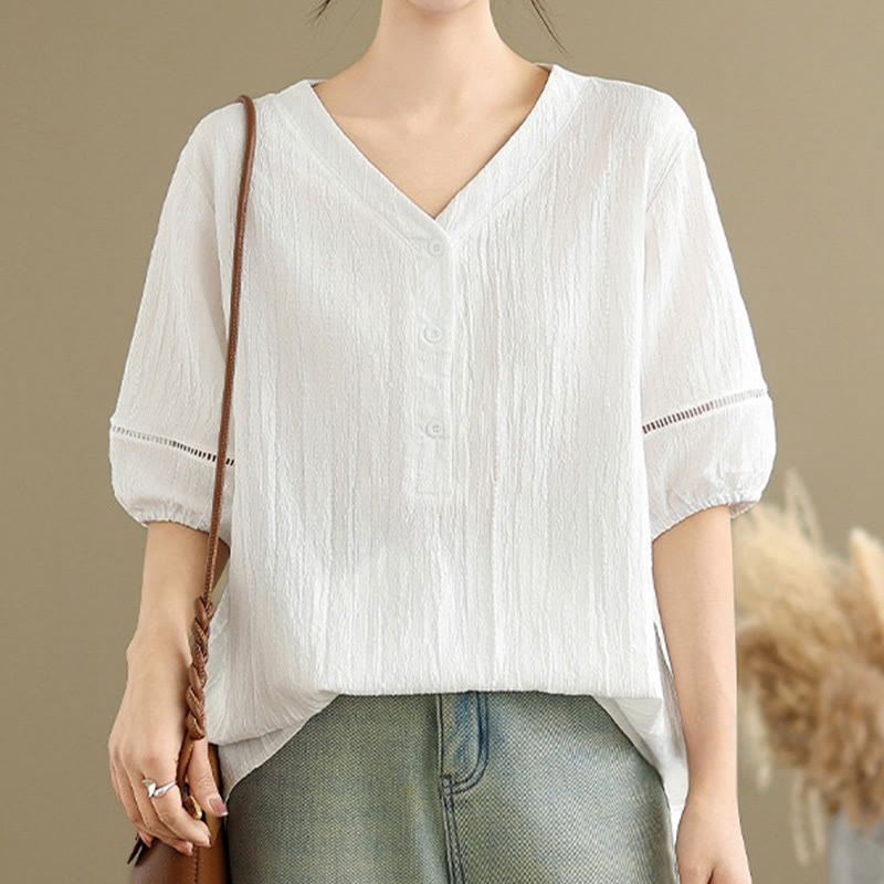 Chemise décontractée à manches courtes et col en V pour femme, en polyester, motif Buddha Stones - image 21