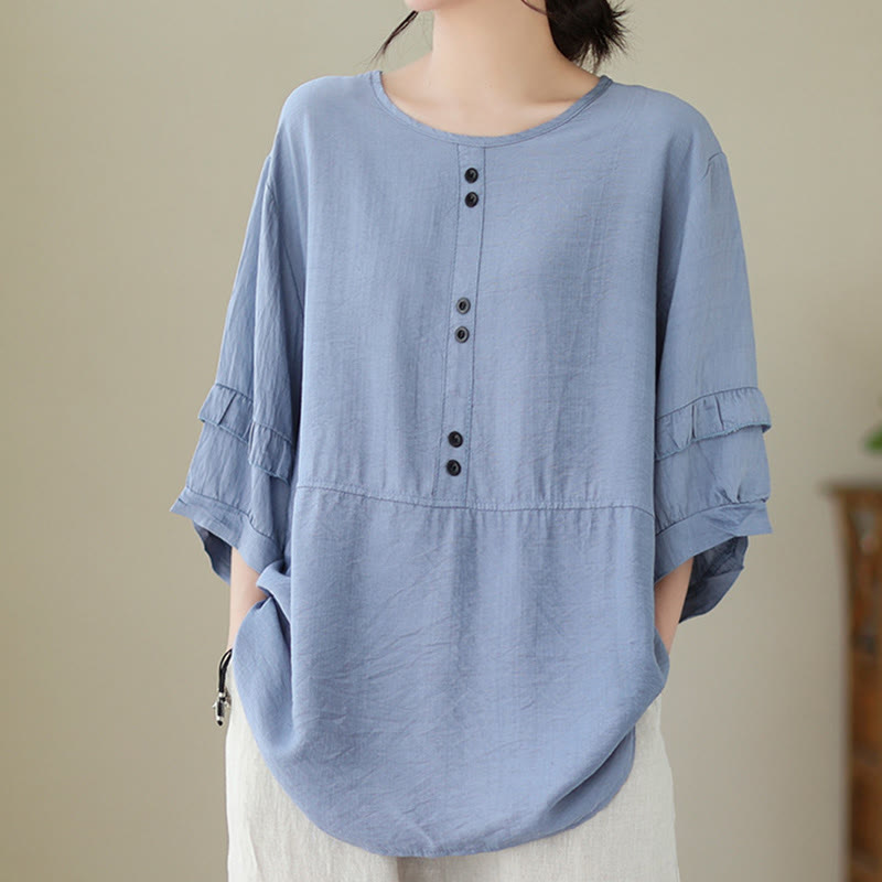 T-shirt décontracté d'été à manches courtes et col rond pour femme, en polyester, motif Buddha Stones - Bleuet - US14，UK/AU18，EU46 (2XL) - image 0