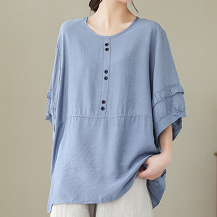 T-shirt décontracté d'été à manches courtes et col rond pour femme, en polyester, motif Buddha Stones