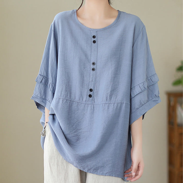 T-shirt décontracté d'été à manches courtes et col rond pour femme, en polyester, motif Buddha Stones
