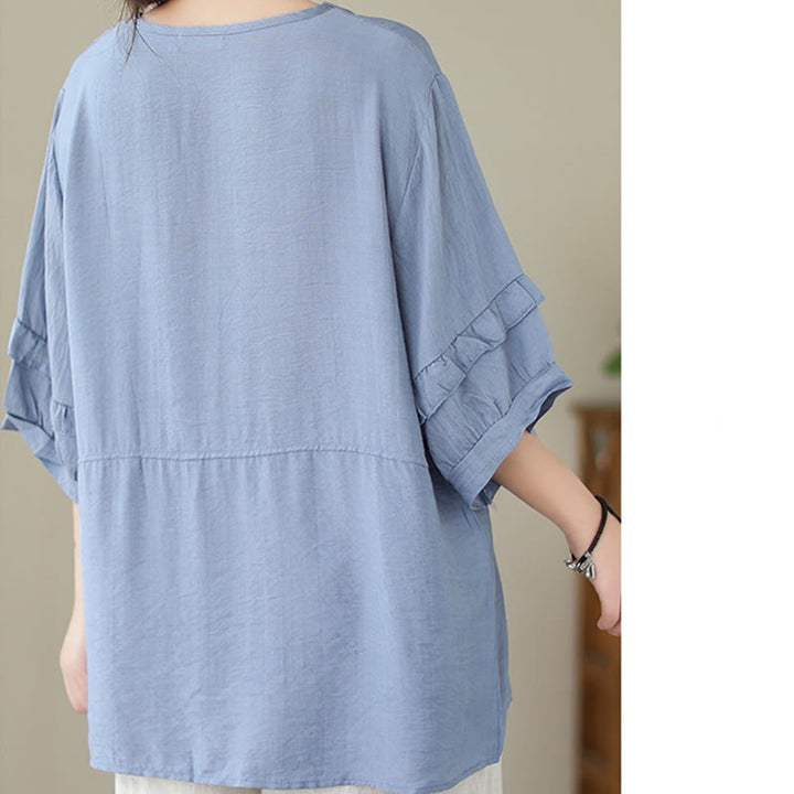 T-shirt décontracté d'été à manches courtes et col rond pour femme, en polyester, motif Buddha Stones