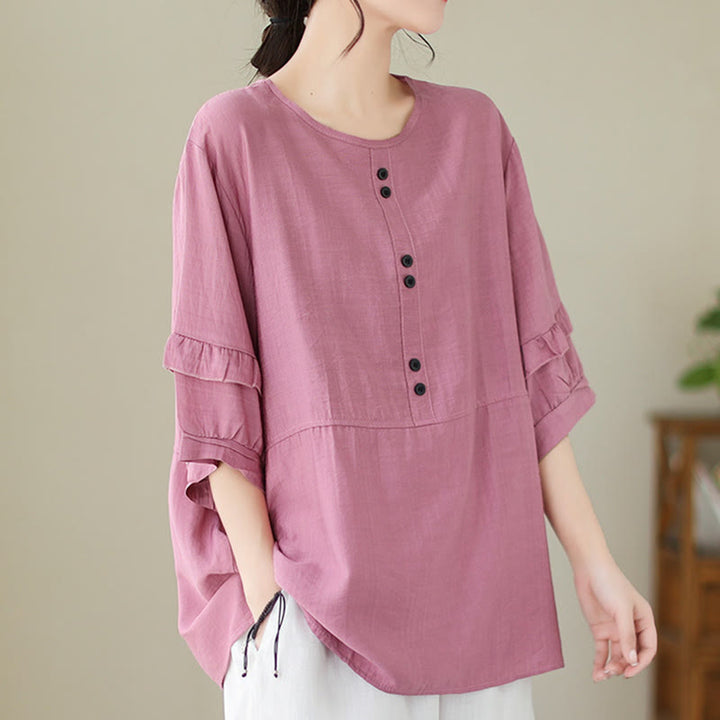 T-shirt décontracté d'été à manches courtes et col rond pour femme, en polyester, motif Buddha Stones