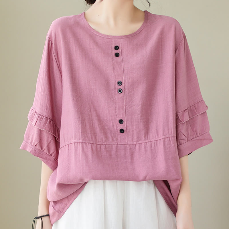 T-shirt décontracté d'été à manches courtes et col rond pour femme, en polyester, motif Buddha Stones