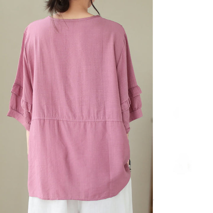 T-shirt décontracté d'été à manches courtes et col rond pour femme, en polyester, motif Buddha Stones