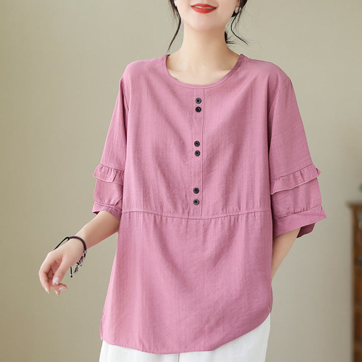 T-shirt décontracté d'été à manches courtes et col rond pour femme, en polyester, motif Buddha Stones