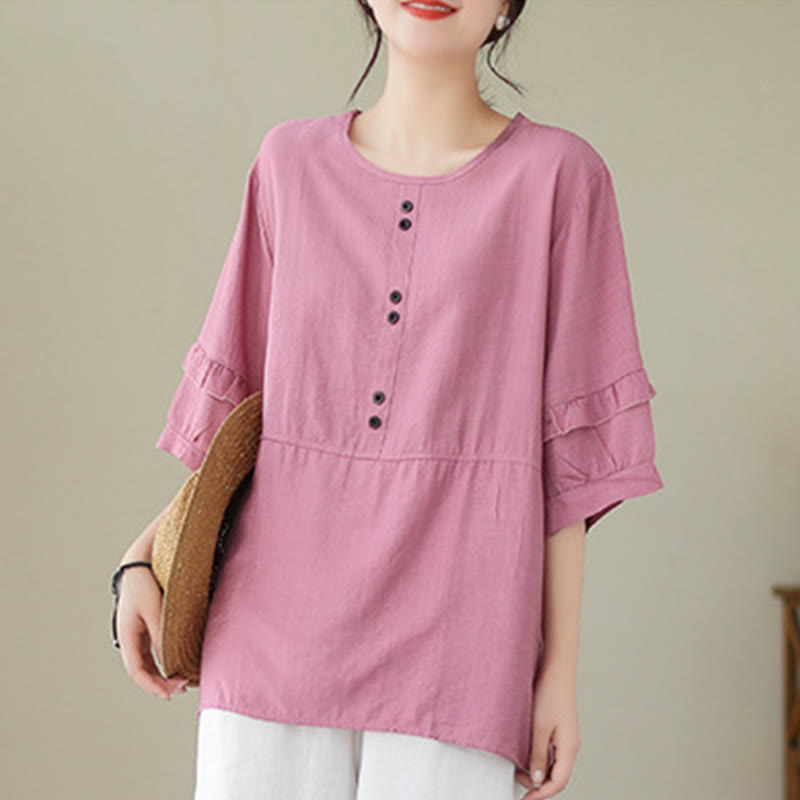 T-shirt décontracté d'été à manches courtes et col rond pour femme, en polyester, motif Buddha Stones