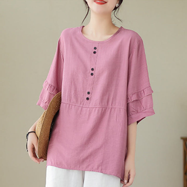 T-shirt décontracté d'été à manches courtes et col rond pour femme, en polyester, motif Buddha Stones