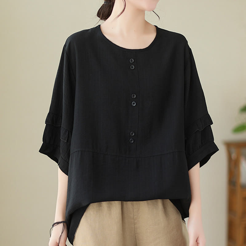 T-shirt décontracté d'été à manches courtes et col rond pour femme, en polyester, motif Buddha Stones