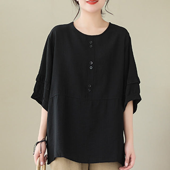 T-shirt décontracté d'été à manches courtes et col rond pour femme, en polyester, motif Buddha Stones